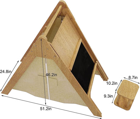 Oak Montessori Play Tent & Climber | Wooden Activity House with Rock Wall, Chalkboard, Desk & Stool