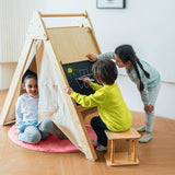 Oak Montessori Play Tent & Climber | Wooden Activity House with Rock Wall, Chalkboard, Desk & Stool