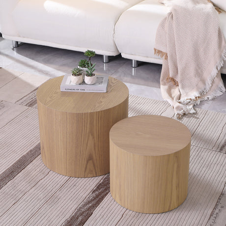Oak Veneer Nesting Side Table Set-Living Room-Parc Decor