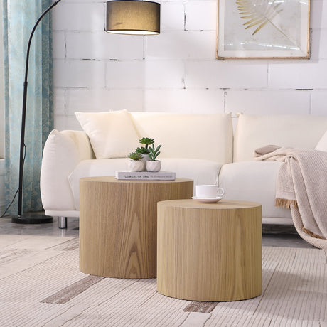 Oak Veneer Nesting Side Table Set-Living Room-Parc Decor