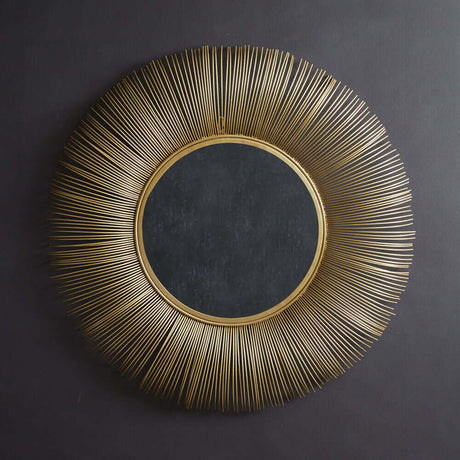 Old Hollywood Round Golden Sunburst Wall Mirror-Mirror-Parc Decor
