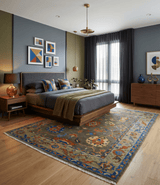 Olive and Blue Vibrant Colorful Traditional Oushak Multi Size wool Area Rug