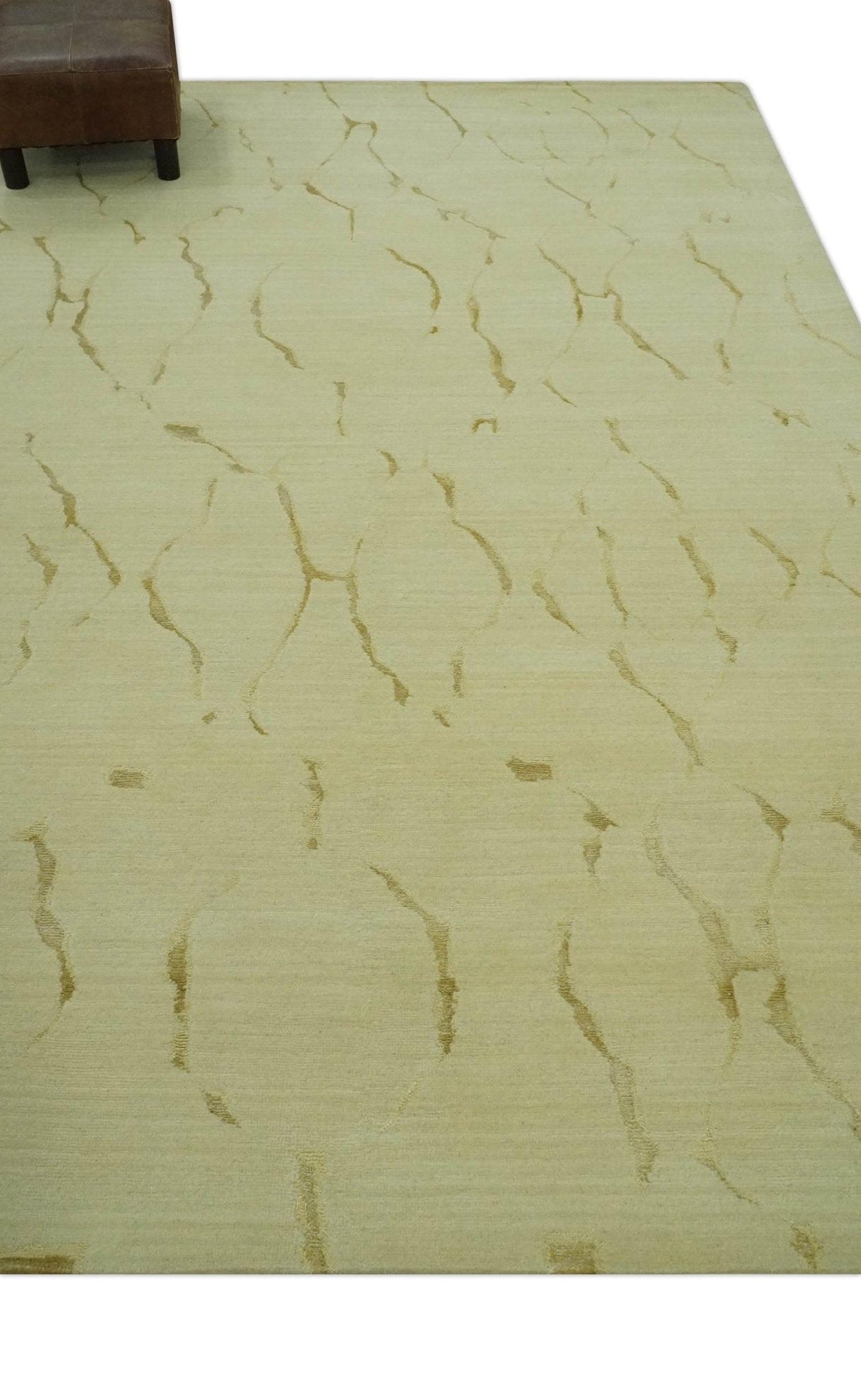 Olive and Gold Modern Abstract Design Hand loom 6x9 wool and Art silk Area Rug-Area Rug-Parc Decor