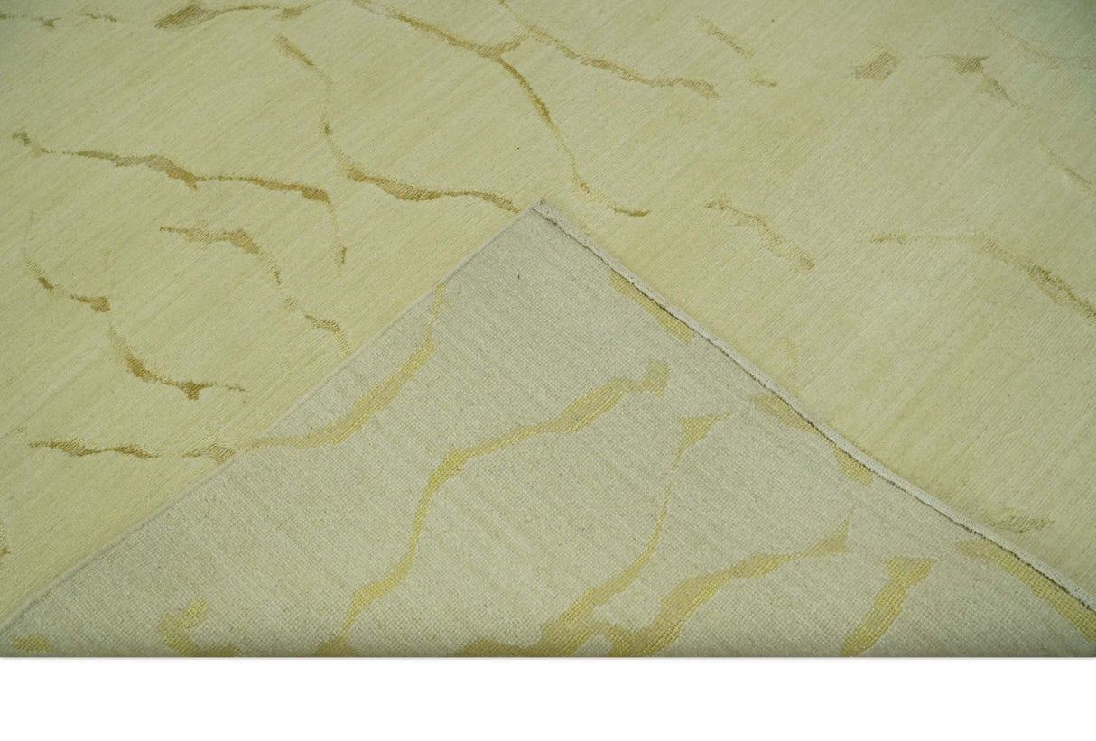 Olive and Gold Modern Abstract Design Hand loom 6x9 wool and Art silk Area Rug-Area Rug-Parc Decor