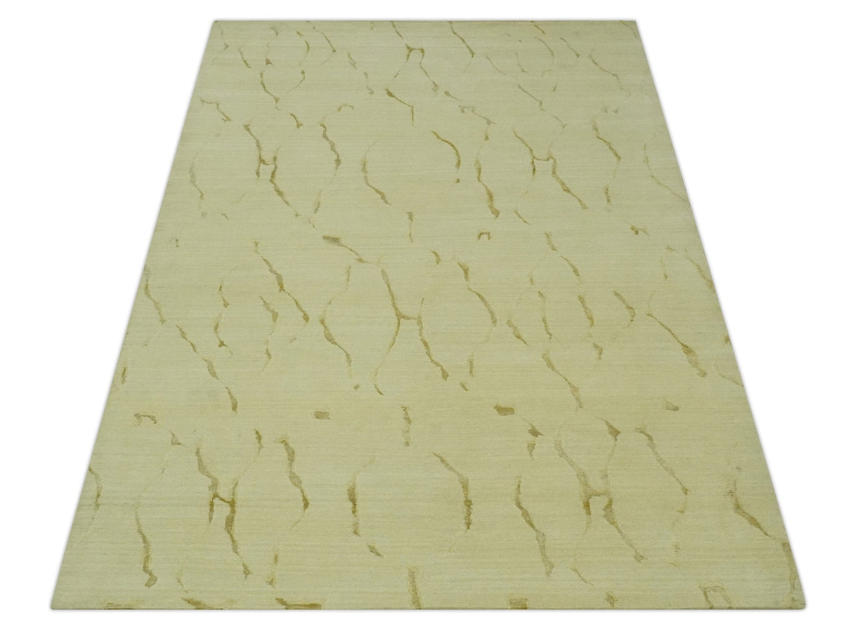 Olive and Gold Modern Abstract Design Hand loom 6x9 wool and Art silk Area Rug-Area Rug-Parc Decor