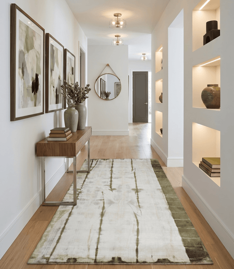 Olive and ivory 6x9 Modern Abstract Hand Woven Art Silk Rug