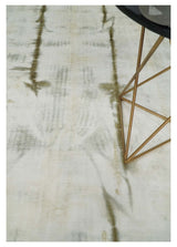 Olive and ivory 6x9 Modern Abstract Hand Woven Art Silk Rug | KNT1