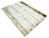Olive and ivory 6x9 Modern Abstract Hand Woven Art Silk Rug | KNT1