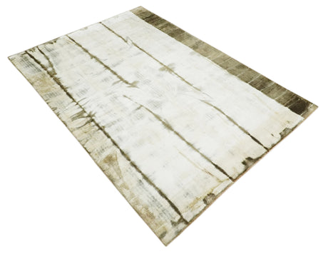 Olive and ivory 6x9 Modern Abstract Hand Woven Art Silk Rug | KNT1