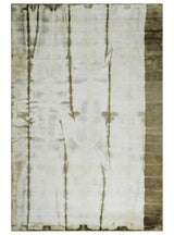 Olive and ivory 6x9 Modern Abstract Hand Woven Art Silk Rug | KNT1-Area Rug-Parc Decor