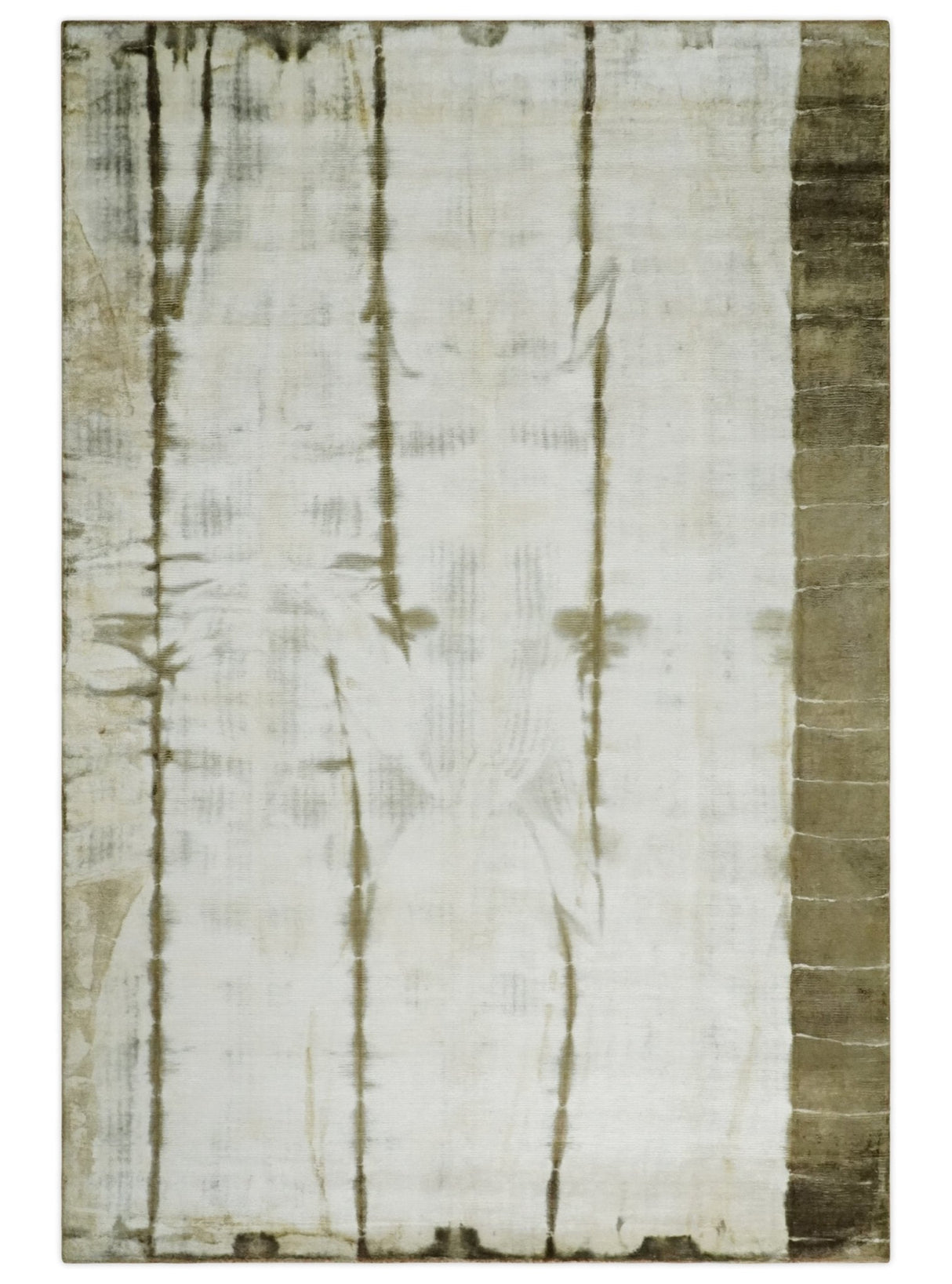 Olive and ivory 6x9 Modern Abstract Hand Woven Art Silk Rug