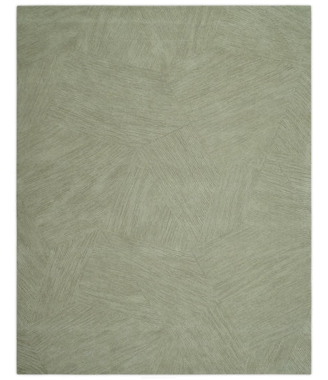 Olive and Ivory Modern Geometrical Stripes Textured Hand Tufted Multi size rug