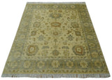 Olive, Beige and Gray Hand Knotted Traditional Oushak 8x10 wool Area Rug