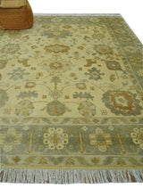 Olive, Beige and Gray Hand Knotted Traditional Oushak 8x10 wool Area Rug