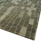 Olive, Beige, Charcoal and Ivory Modern Geometrical Brick Design 4.6x6.6 wool and Art Silk Area Rug-Area Rug-Parc Decor