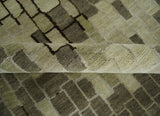 Olive, Beige, Charcoal and Ivory Modern Geometrical Brick Design 4.6x6.6 wool and Art Silk Area Rug-Area Rug-Parc Decor