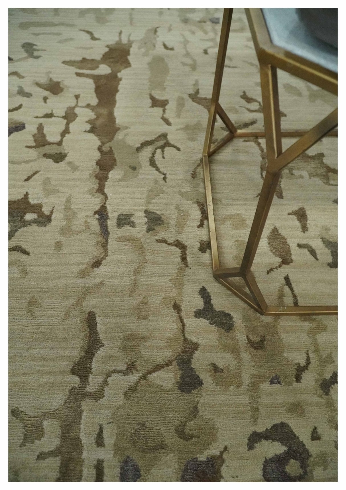 Olive, Brown and Charcoal Hand knotted 4x6 Abstract Wool and Art Silk Area Rug-Area Rug-Parc Decor