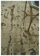 Olive, Brown and Charcoal Hand knotted 4x6 Abstract Wool and Art Silk Area Rug-Area Rug-Parc Decor