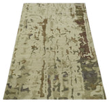 Olive, Brown and Charcoal Hand knotted 4x6 Abstract Wool and Art Silk Area Rug-Area Rug-Parc Decor