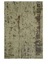 Olive, Brown and Charcoal Hand knotted 4x6 Abstract Wool and Art Silk Area Rug-Area Rug-Parc Decor