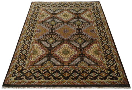 Olive, Gold, Black and Brown Oriental Traditional Hand Knotted Multi Size Wool Area Rug, Living Room and Bedroom Rug