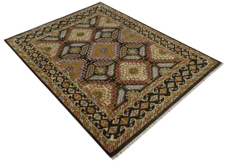 Olive, Gold, Black and Brown Oriental Traditional Hand Knotted Multi Size Wool Area Rug, Living Room and Bedroom Rug