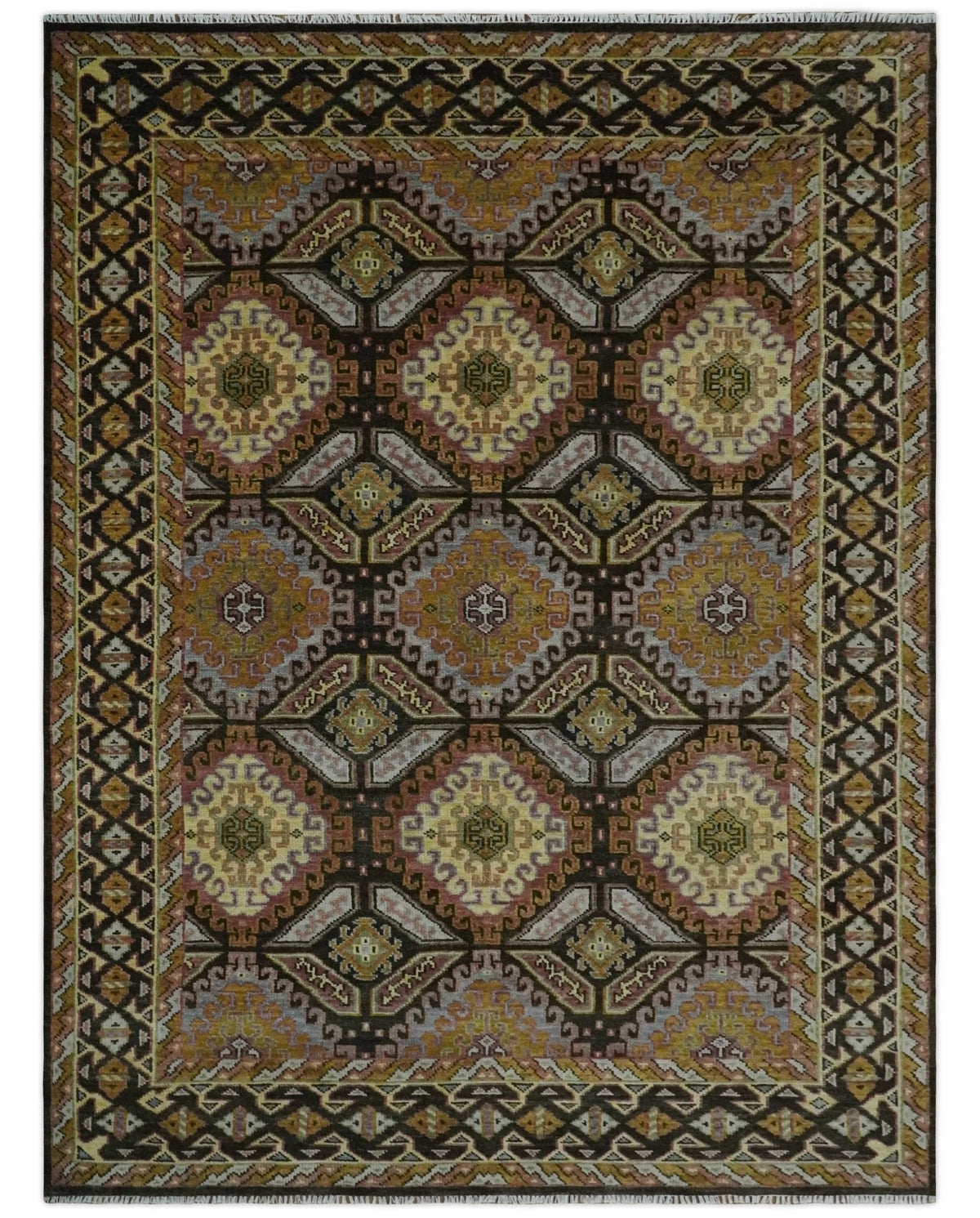 Olive, Gold, Black and Brown Oriental Traditional Hand Knotted Multi Size Wool Area Rug, Living Room and Bedroom Rug