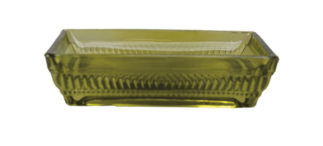Olive Green Glass Soap Dish – Rectangular with Patterned Rim-Bath Accessories-Parc Decor