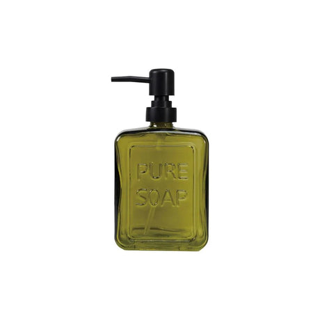 Olive Green Glass Soap Dispenser – “Pure Soap” Design-Bath Accessories-Parc Decor