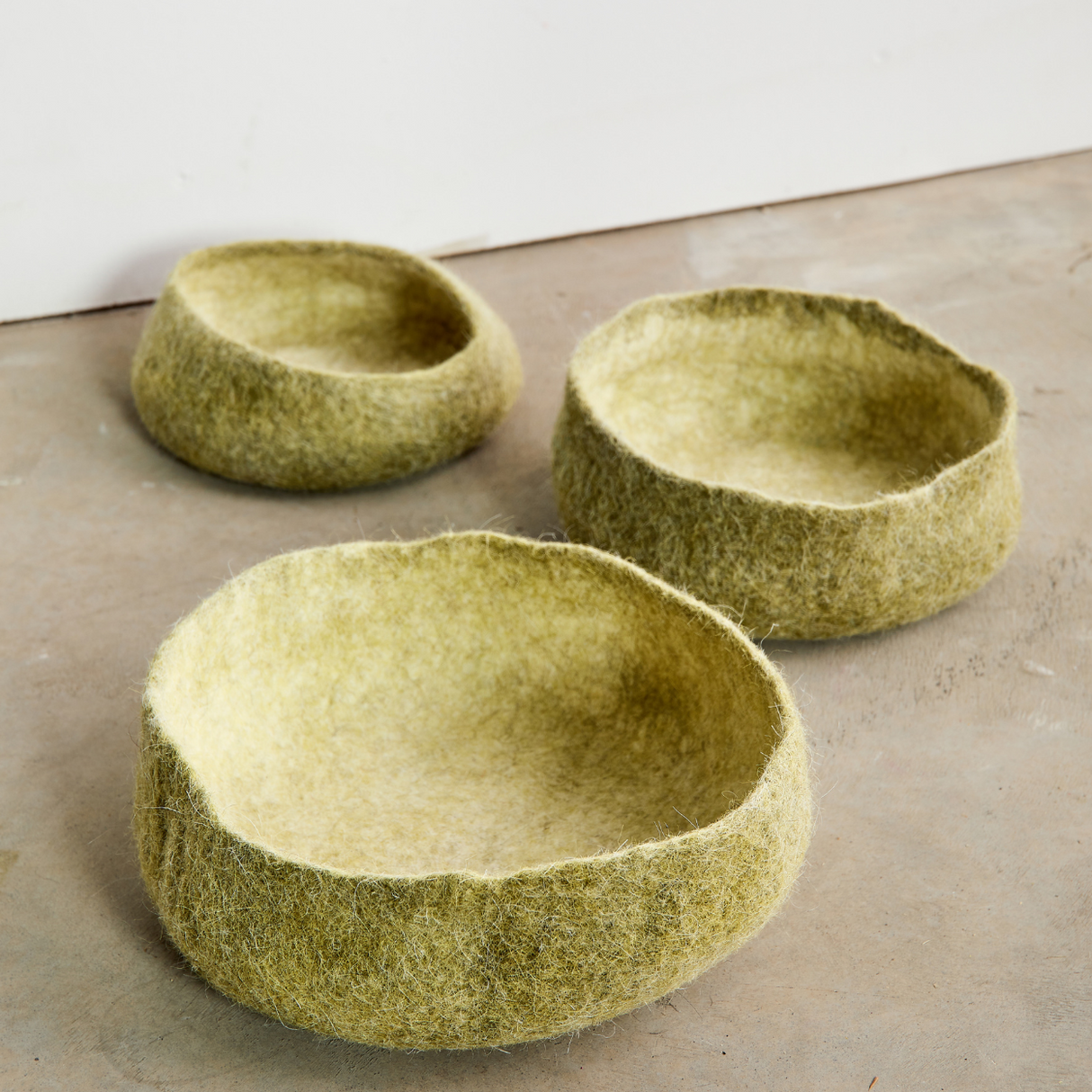 Olive Green Hand-Felted Wool Nesting Bowls-Decorative Bowl-Parc Decor