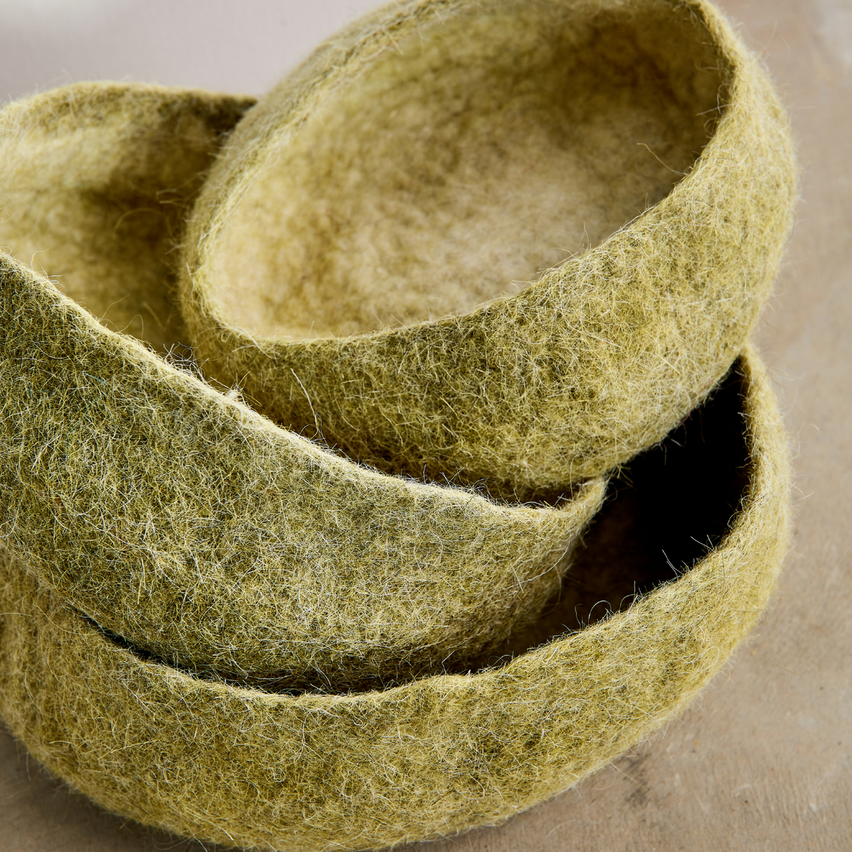 Olive Green Hand-Felted Wool Nesting Bowls-Decorative Bowl-Parc Decor
