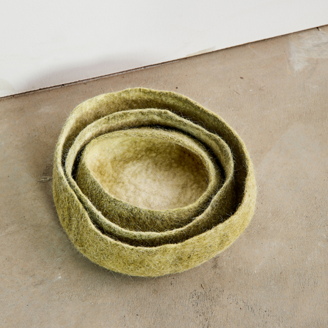 Olive Green Hand-Felted Wool Nesting Bowls-Decorative Bowl-Parc Decor