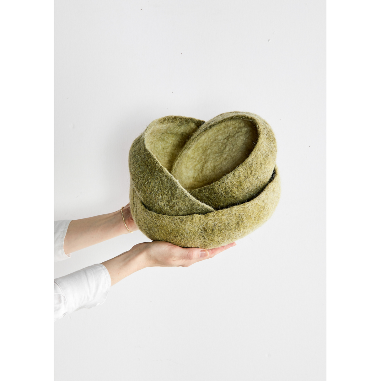 Olive Green Hand-Felted Wool Nesting Bowls