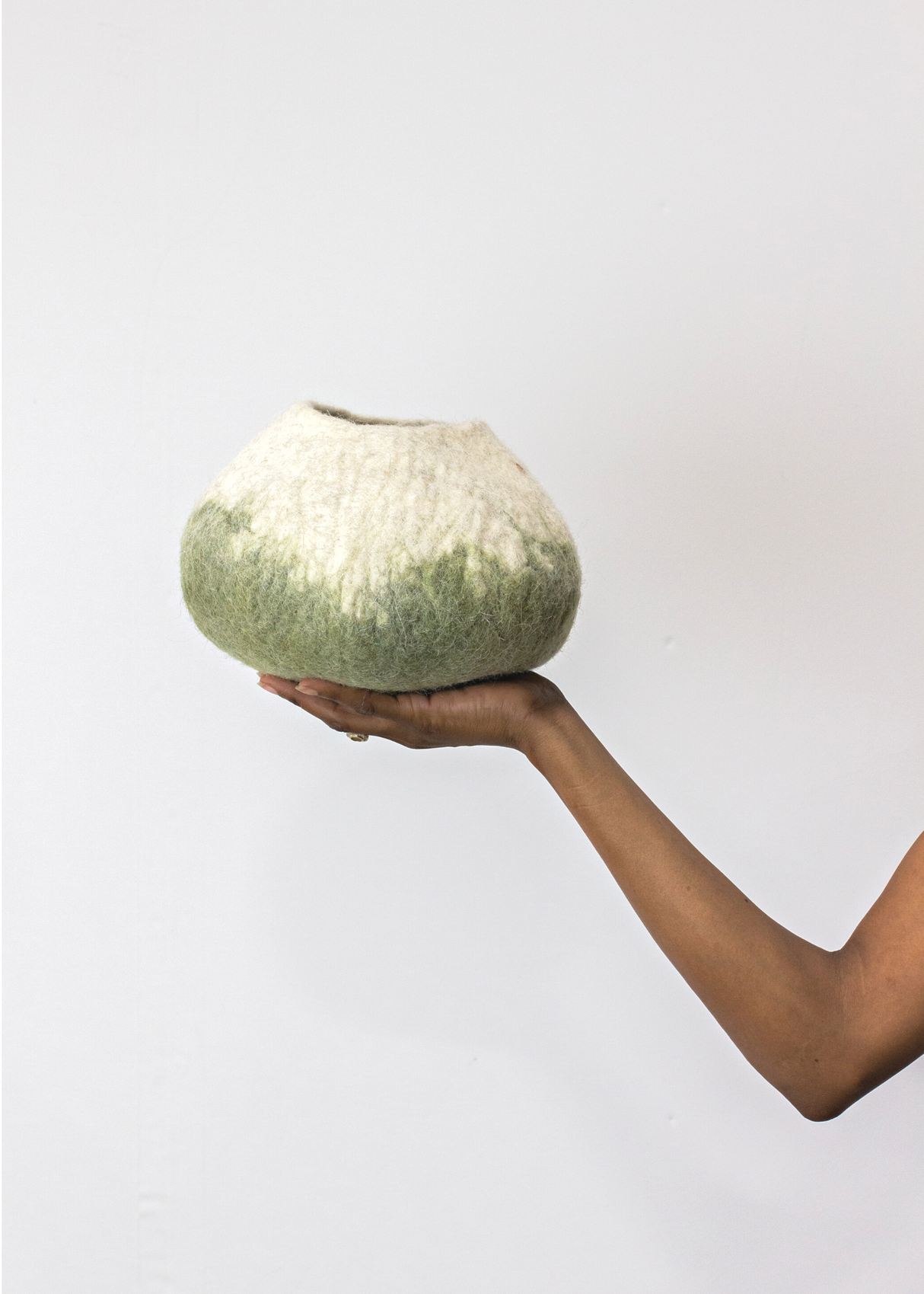 Olive Green Ombre Wool Decorative Ukhamba Bowl-Baskets & Vessels-Parc Decor