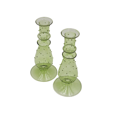 Olive Grove Dotty Glass Candle Holders – Pair