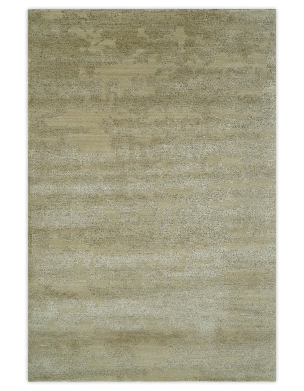 Olive Hand knotted Modern Carved Texture 4x6 Wool and art Silk Area Rug-Area Rug-Parc Decor