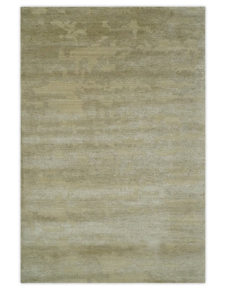 Olive Hand knotted Modern Carved Texture 4x6 Wool and art Silk Area Rug-Area Rug-Parc Decor