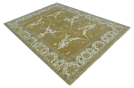 Olive, Ivory and Gray Hand knotted Oushak Custom Made Wool Rug