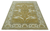 Olive, Ivory and Gray Hand knotted Oushak Custom Made Wool Rug