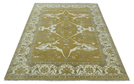 Olive, Ivory and Gray Hand knotted Oushak Custom Made Wool Rug