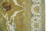 Olive, Ivory and Gray Hand knotted Oushak Custom Made Wool Rug