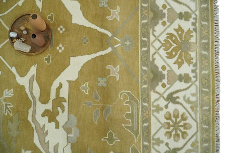 Olive, Ivory and Gray Hand knotted Oushak Custom Made Wool Rug