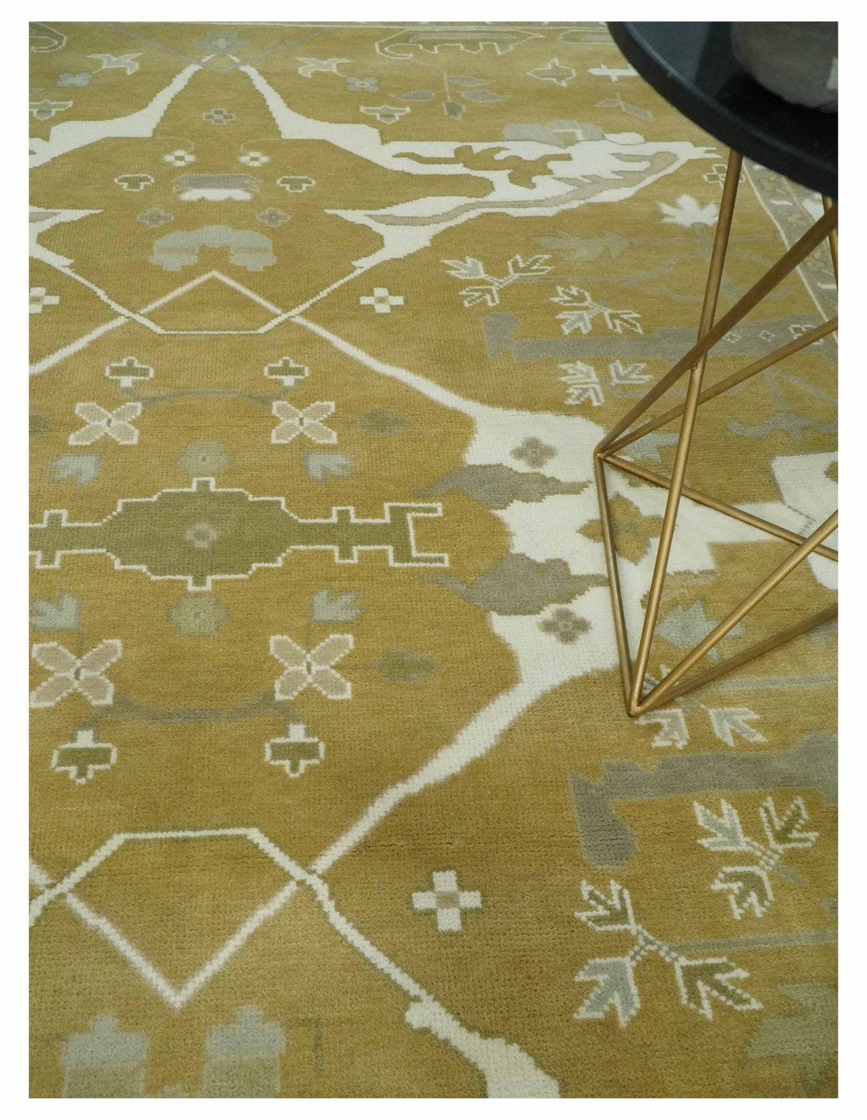 Olive, Ivory and Gray Hand knotted Oushak Custom Made Wool Rug