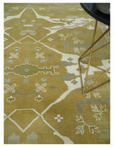 Olive, Ivory and Gray Hand knotted Oushak Custom Made Wool Rug