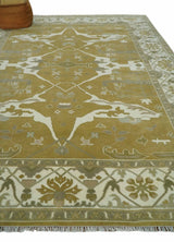Olive, Ivory and Gray Hand knotted Oushak Custom Made Wool Rug