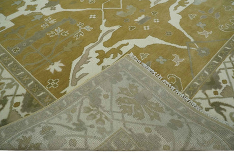Olive, Ivory and Gray Hand knotted Oushak Custom Made Wool Rug