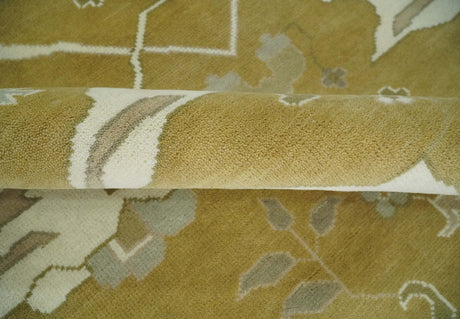 Olive, Ivory and Gray Hand knotted Oushak Custom Made Wool Rug