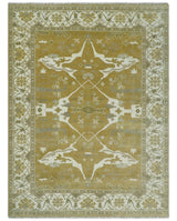 Olive, Ivory and Gray Hand knotted Oushak Custom Made Wool Rug