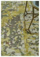 Olive, Ivory and Gray Modern abstract Hand Knotted 5x8 wool Area Rug