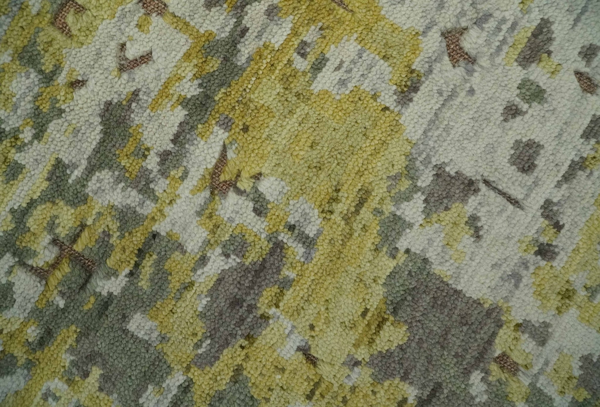 Olive, Ivory and Gray Modern abstract Hand Knotted 5x8 wool Area Rug